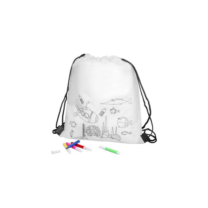 Worek ze sznurkiem do kolorowania, flamastry | Franklin biały