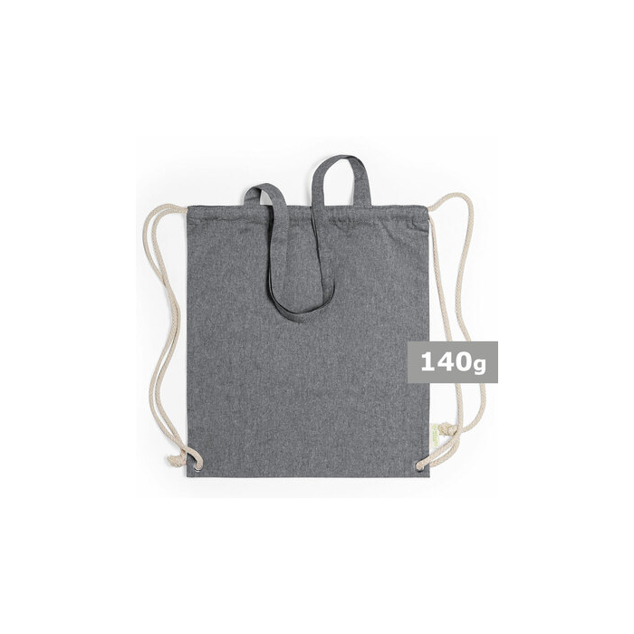 Worek ze sznurkiem i torba na zakupy z bawełny z recyklingu, 2 w 1 czarny