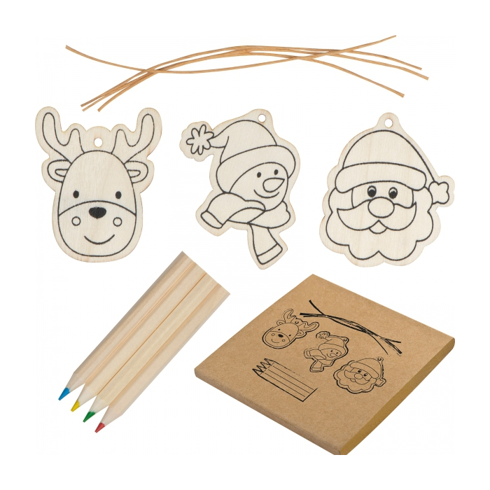 Zawieszki na choinkę do kolorowania z kredkami, beżowy