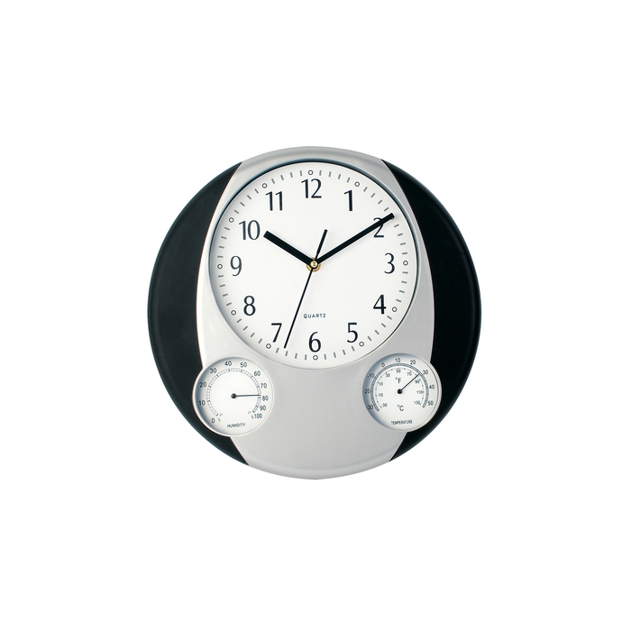 Zegar ścienny, stacja pogodowa czarny