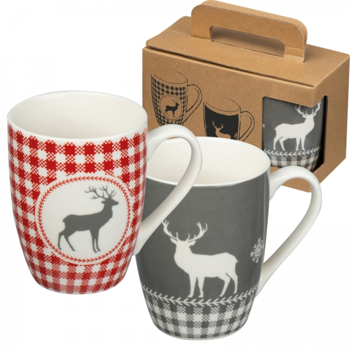 Zestaw 2 świątecznych kubków porcelanowych 300 ml, wielokolorowy