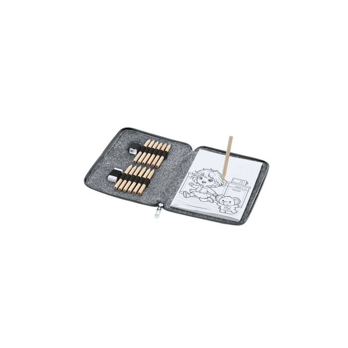 Zestaw do kolorowania z filcu RPET, kredki, temperówka, gumka szary