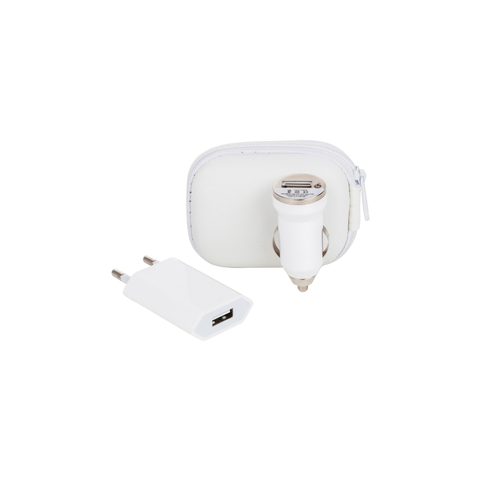 Zestaw do ładowania, adapter sieciowy i ładowarka samochodowa biały