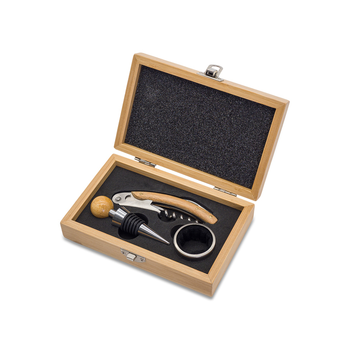 Zestaw do wina w bambusowym pudełku Sommelier, beżowy