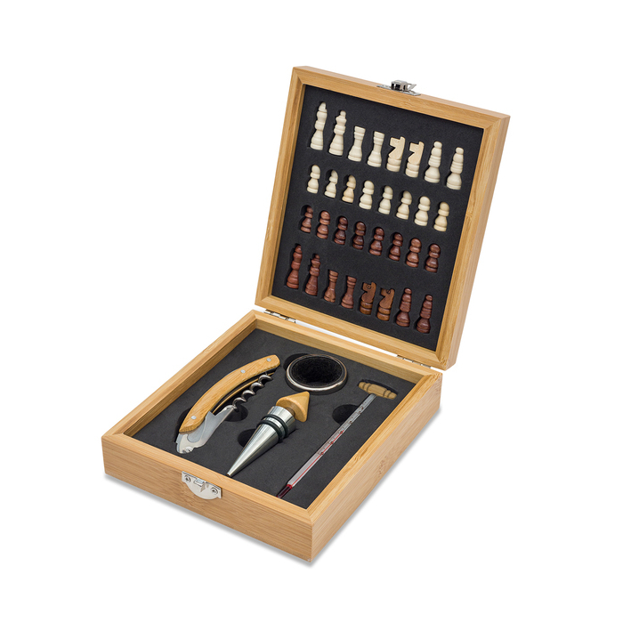 Zestaw do wina z szachami Abruzzo, beżowy