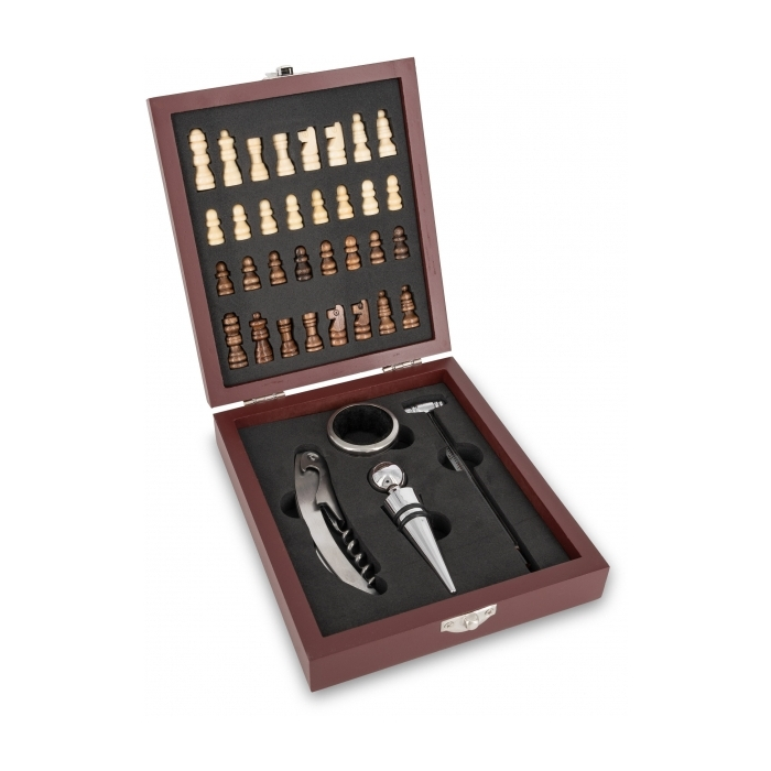 Zestaw do wina z szachami SAN GIMIGNANO, brązowy