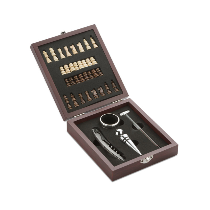 Zestaw do wina z szachami TREBB brązowy