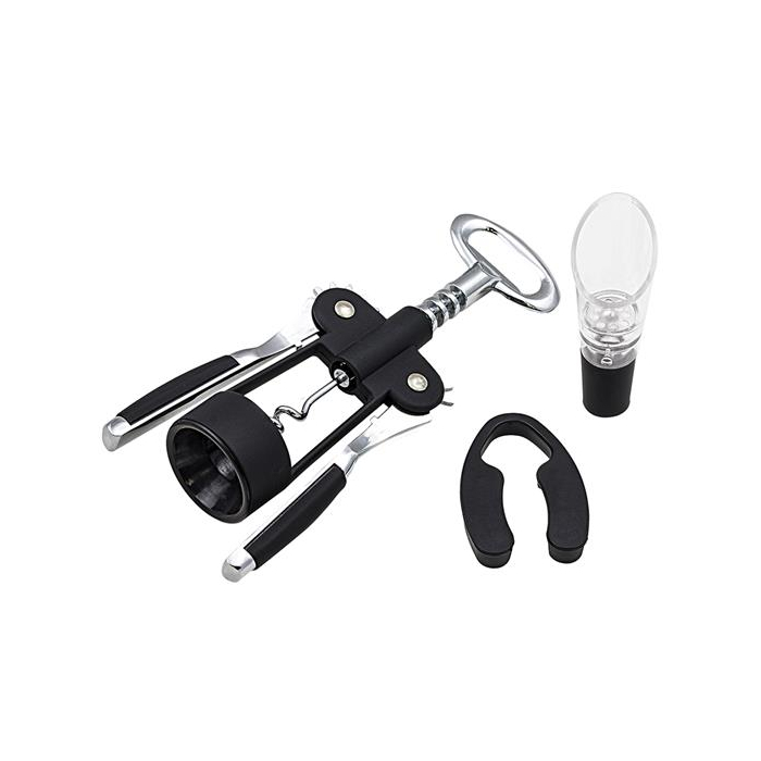 Zestaw do wina ze stali z korkociągiem, obcinaczem do folii i otwieraczem / Finwine