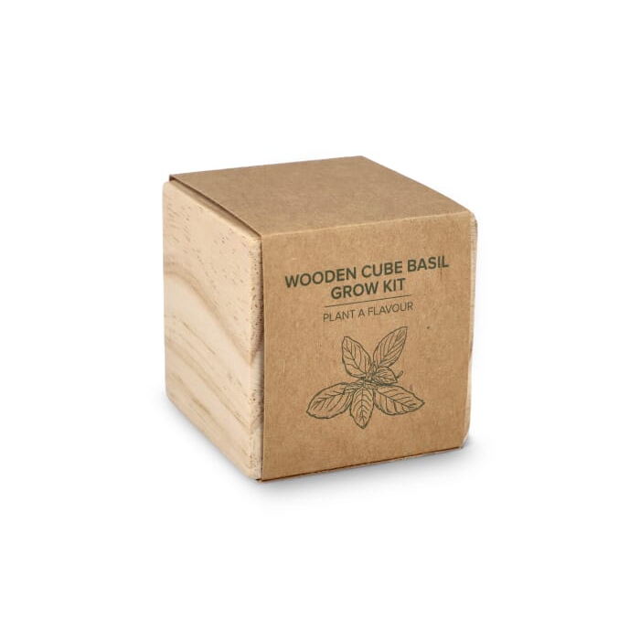 Zestaw drewnianych doniczek FSC – bazylia