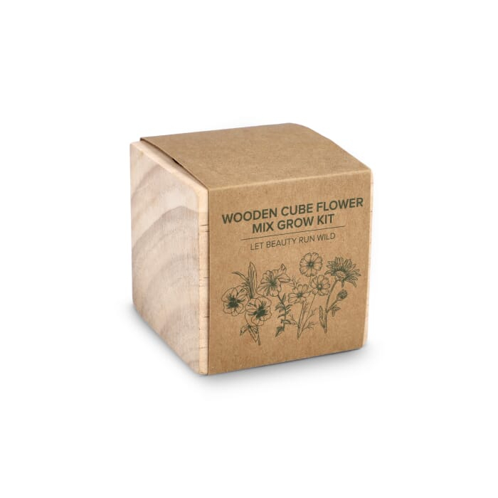 Zestaw drewnianych doniczek FSC – mieszanka kwiatów