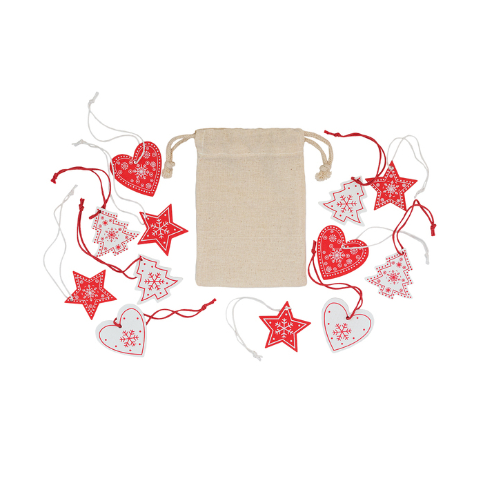 Zestaw drewnianych ozdób świątecznych, beżowy