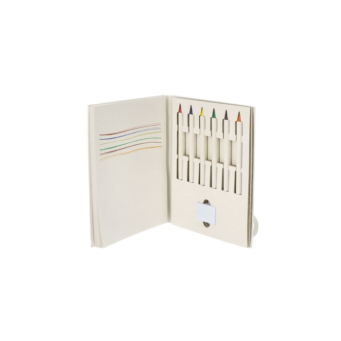 Zestaw kredek, gumka do ścierania, notatnik biały