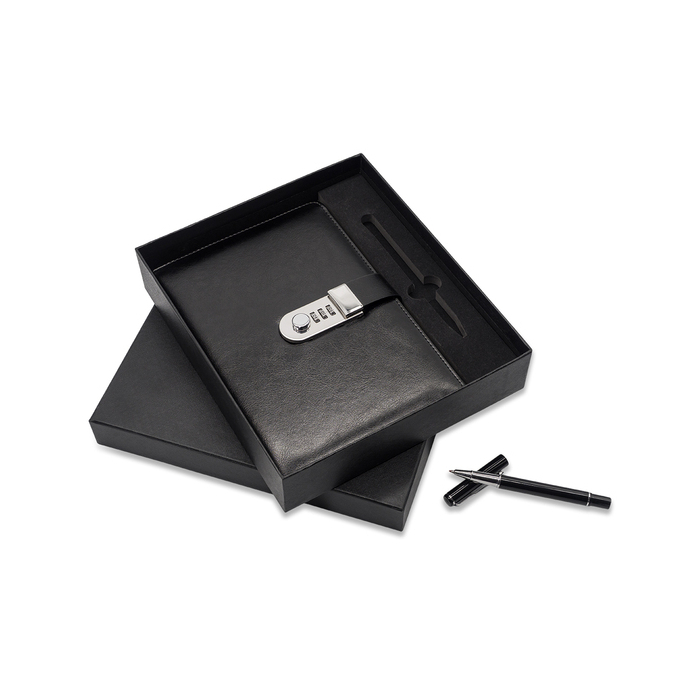 Zestaw notes z szyfrem i długopis Windsor, czarny