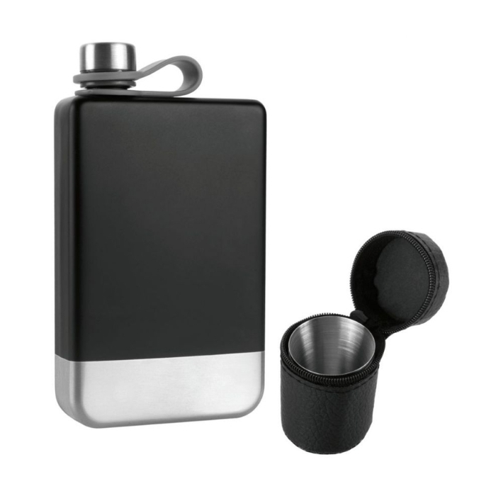 Zestaw piersiówka 266 ml, kieliszki 30 ml i lejek TAHAT Schwarzwolf, czarny