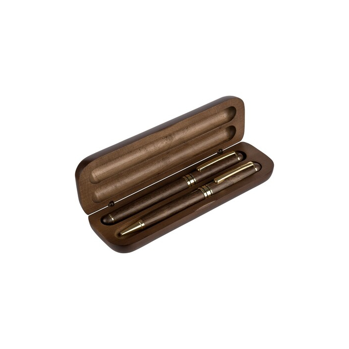 Zestaw piśmienniczy, długopis i pióro kulkowe brązowy