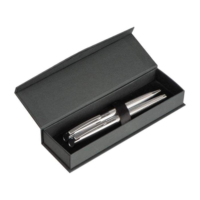 Zestaw piśmienny długopis i pióro kulkowe, szary