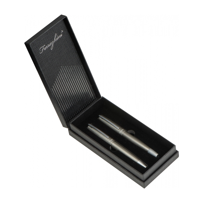 Zestaw piśmienny długopis i pióro kulkowe Ferraghini, szary