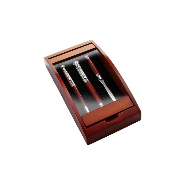Zestaw piśmienny, długopis, pióro wieczne i nóż do otwierania listów drewno