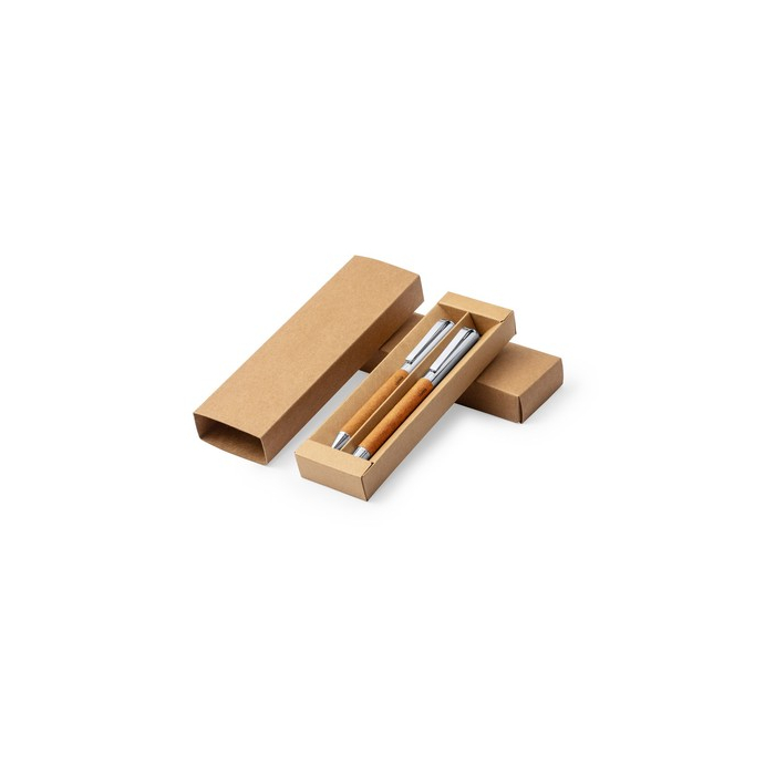 Zestaw piśmienny ze skóry z recyklingu, długopis i pióro kulkowe neutralny