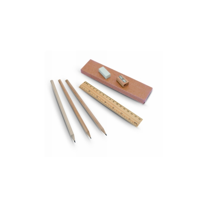 Zestaw szkolny, piórnik, 3 ołówki, linijka, gumka i temperówka neutralny