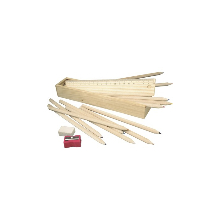 Zestaw szkolny, piórnik drewno