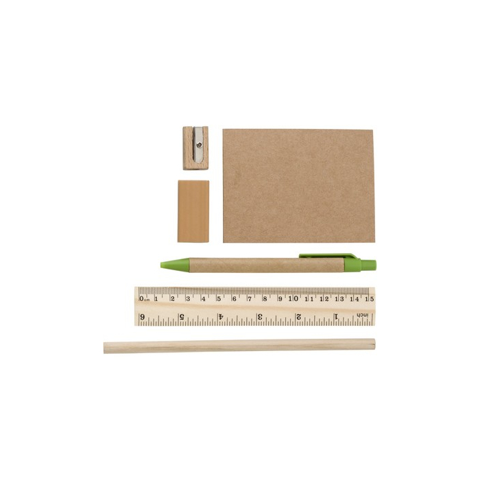 Zestaw szkolny, piórnik, ołówek, długopis, notatnik, linijka, gumka i temperówka jasnobrązowy
