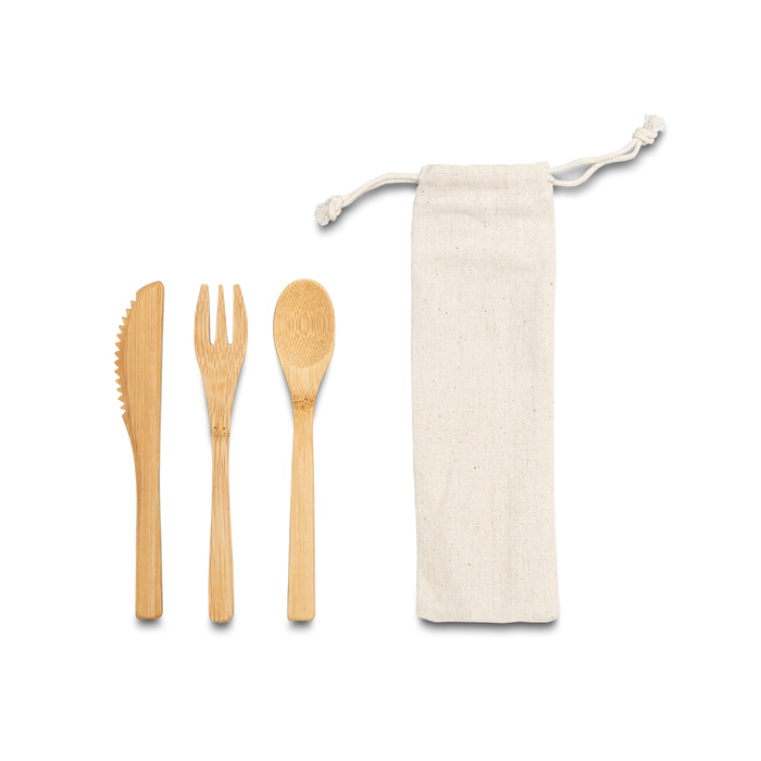 Zestaw sztućców bambusowych, beżowy