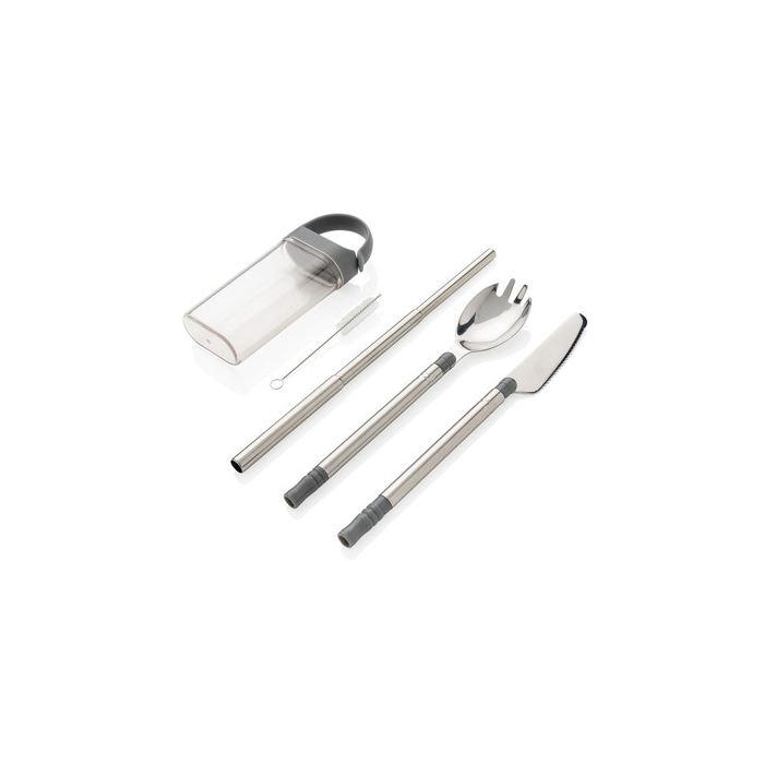 Zestaw sztućców wielokrotnego użytku On-The-Go srebrny, szary