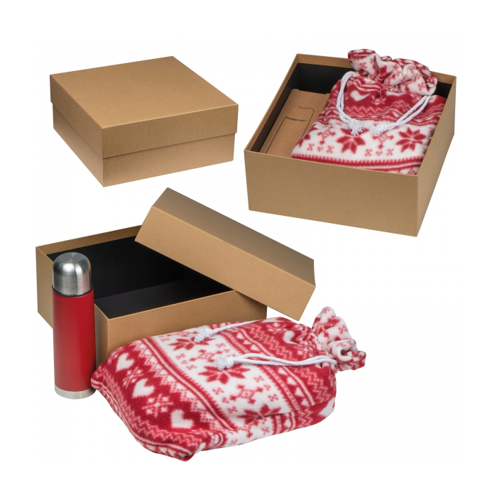 Zestaw termos 500 ml i koc świąteczny, czerwony