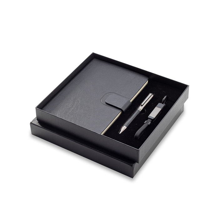 Zestaw upominkowy z kablem USB 2w1 Davos, czarny