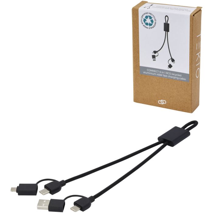 Connect kabel do szybkiego ładowania 6-w-1 o mocy 45 W z aluminium pochodzącego z recyklingu z certyfikatem RCS