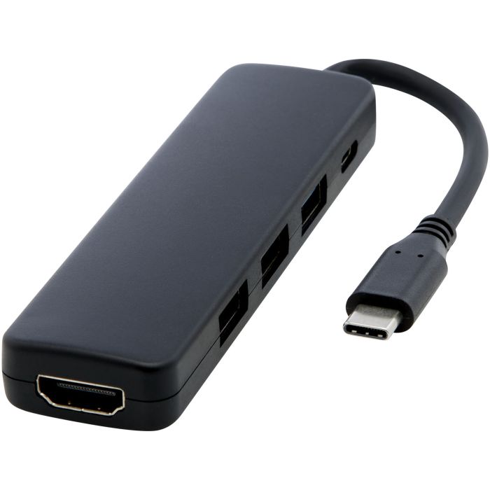 Loop adapter multimedialny USB 2.0-3.0 z portem HDMI wykonany z tworzyw sztucznych pochodzących z recyklingu z certyfikatem R