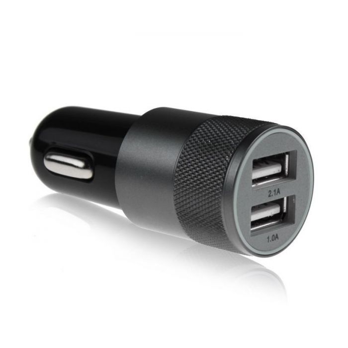 Metalowa ładowarka samochodowa x2 USB, czarny