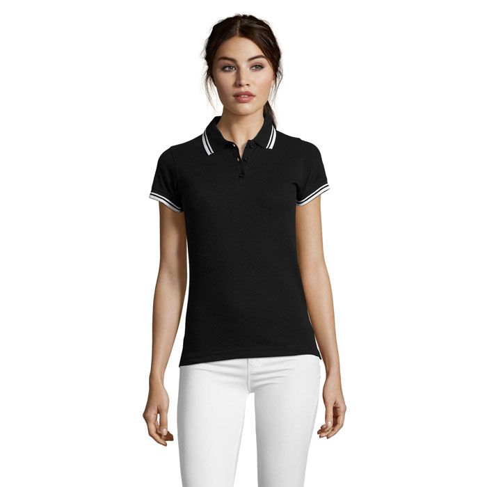 PASADENA WOMEN - PASADENA damskie polo 200g, Negro/Blanco