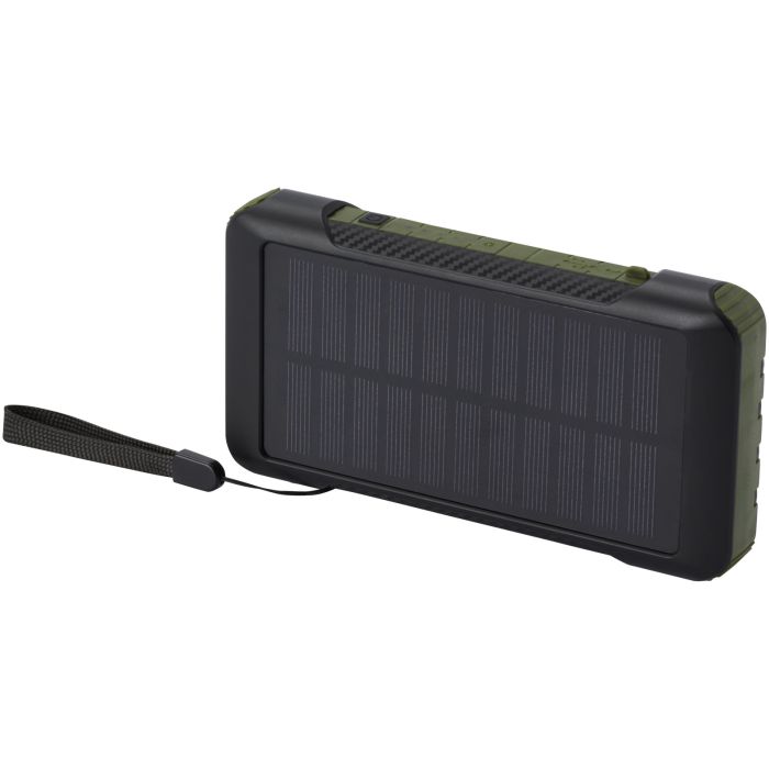 Soldy powerbank solarny o pojemności 10 000 mAh z dynamem wykonany z tworzyw sztucznych pochodzących z recyklingu z certyfika